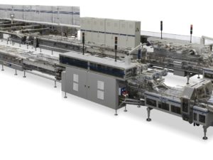 Complete and fully automatic system for high speed packing of dry and sandwich biscuits on pile