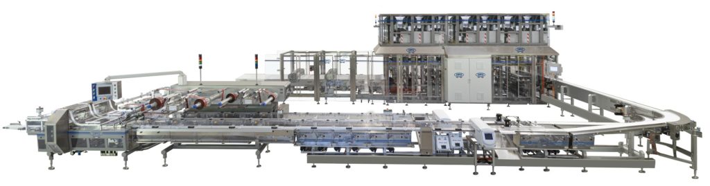 Complete and fully automatic system for high speed wrapping of chocolate products
